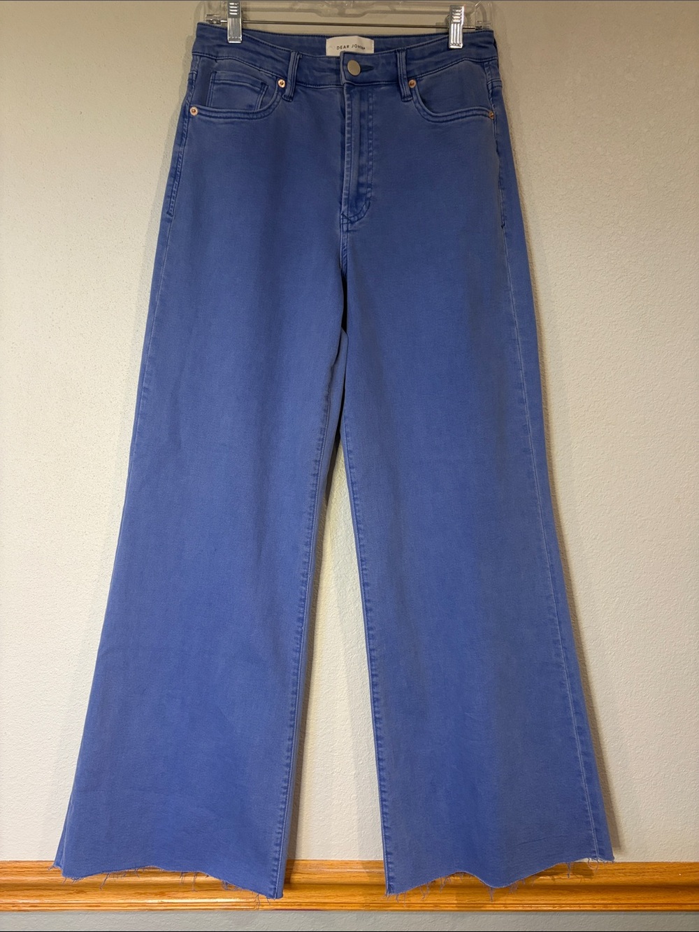 Dear John Fiona high rise wide leg stretch jeans pants raw hem dazzling blue 28